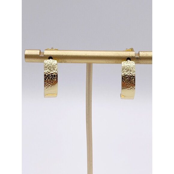 Gorjana Shaye Hammered 18K Gold Plated Half Hoop Earrings Textured Minimalist - Picture 4 of 6